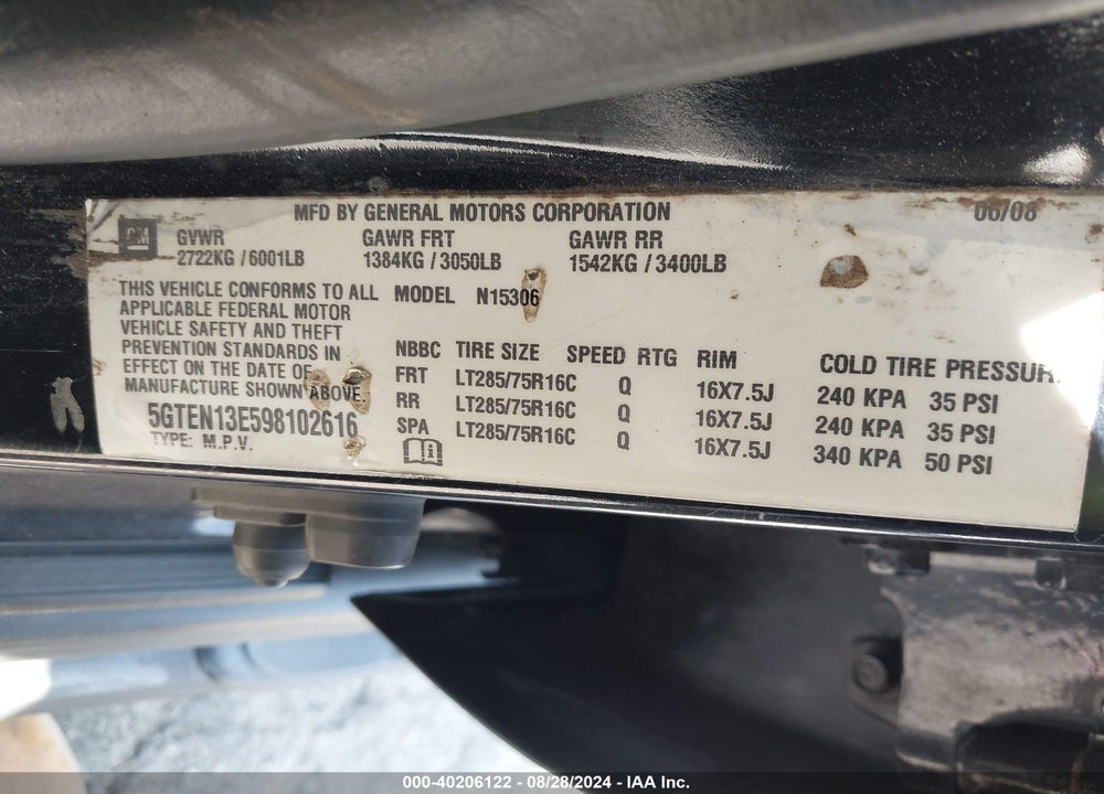 2009 HUMMER H3 SUV VIN: 5GTEN13E598102616