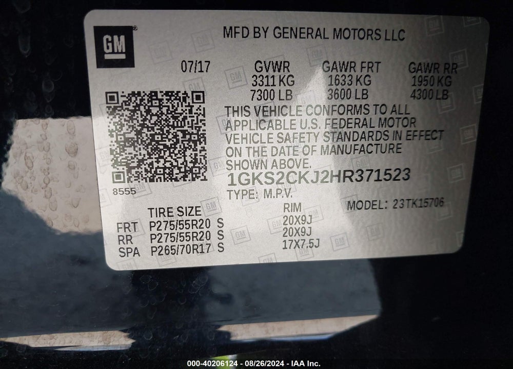 2017 GMC YUKON DENALI VIN: 1GKS2CKJ2HR371523