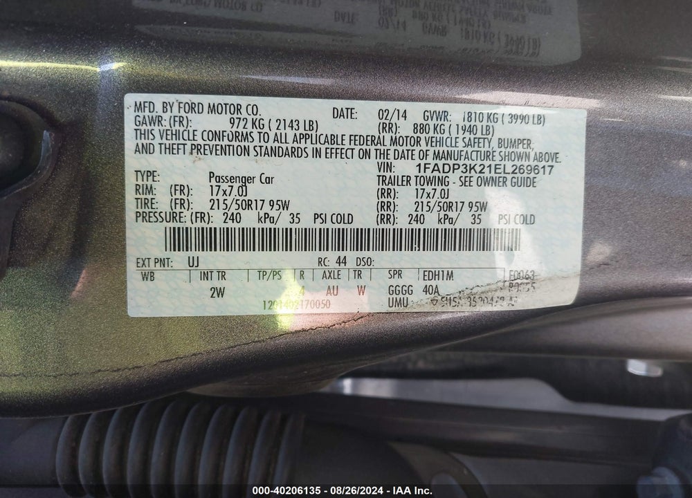 2014 FORD FOCUS SE VIN: 1FADP3K21EL269617