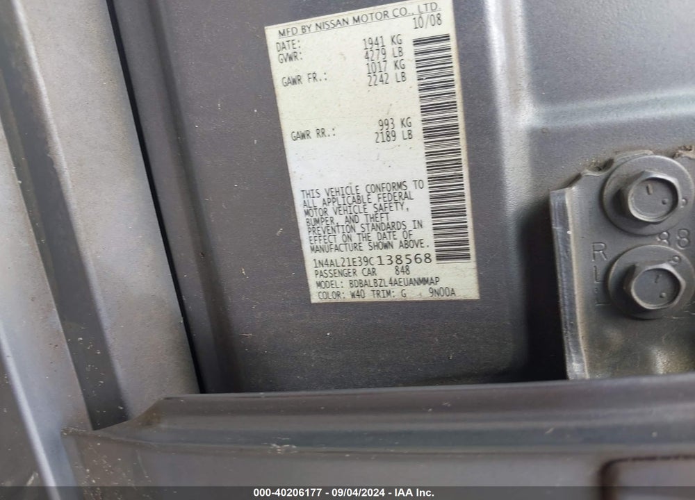 2009 NISSAN ALTIMA 2.5 S VIN: 1N4AL21E39C138568