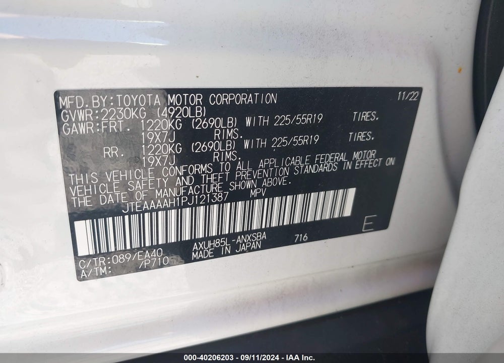 2023 TOYOTA VENZA LIMITED VIN: JTEAAAAH1PJ121387