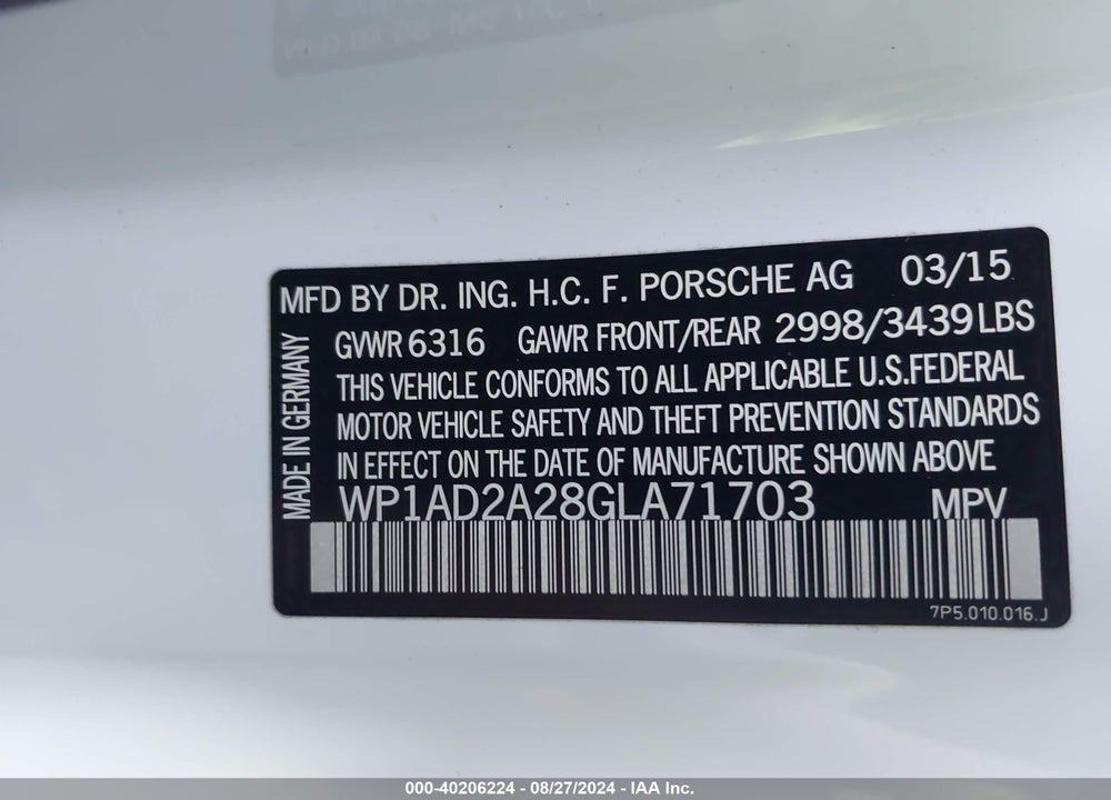 2016 PORSCHE CAYENNE GTS VIN: WP1AD2A28GLA71703