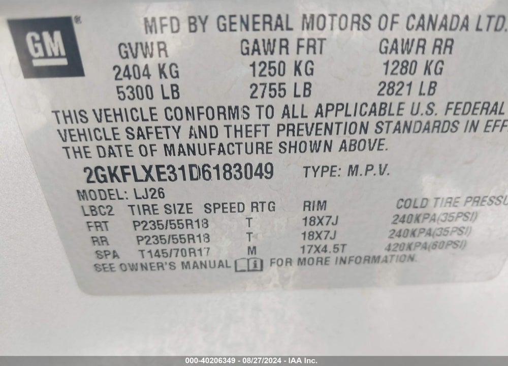 2013 GMC TERRAIN SLT-2 VIN: 2GKFLXE31D6183049