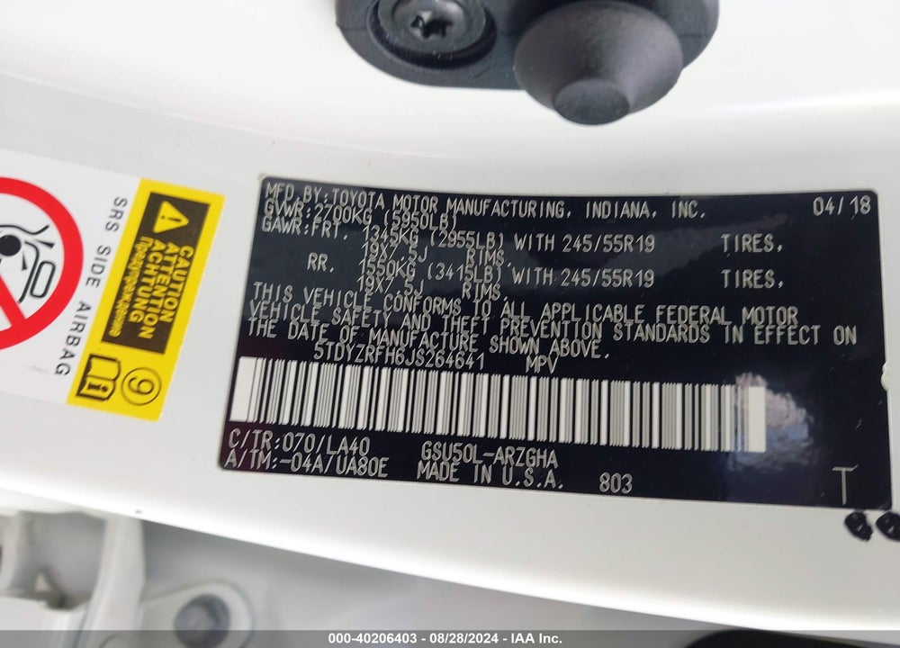 2018 TOYOTA HIGHLANDER LIMITED/PLATINUM VIN: 5TDYZRFH6JS264641