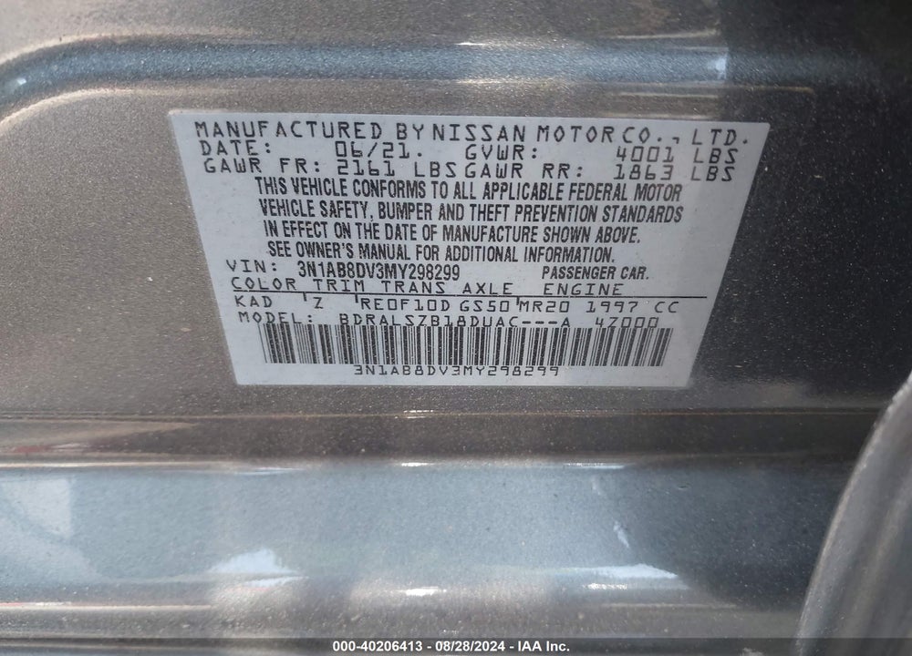 2021 NISSAN SENTRA SR XTRONIC CVT VIN: 3N1AB8DV3MY298299