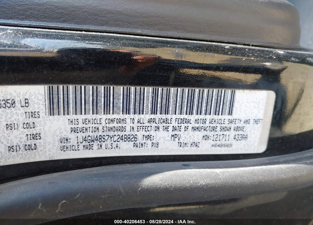 2000 JEEP GRAND CHEROKEE LAREDO VIN: 1J4GW48S7YC248826