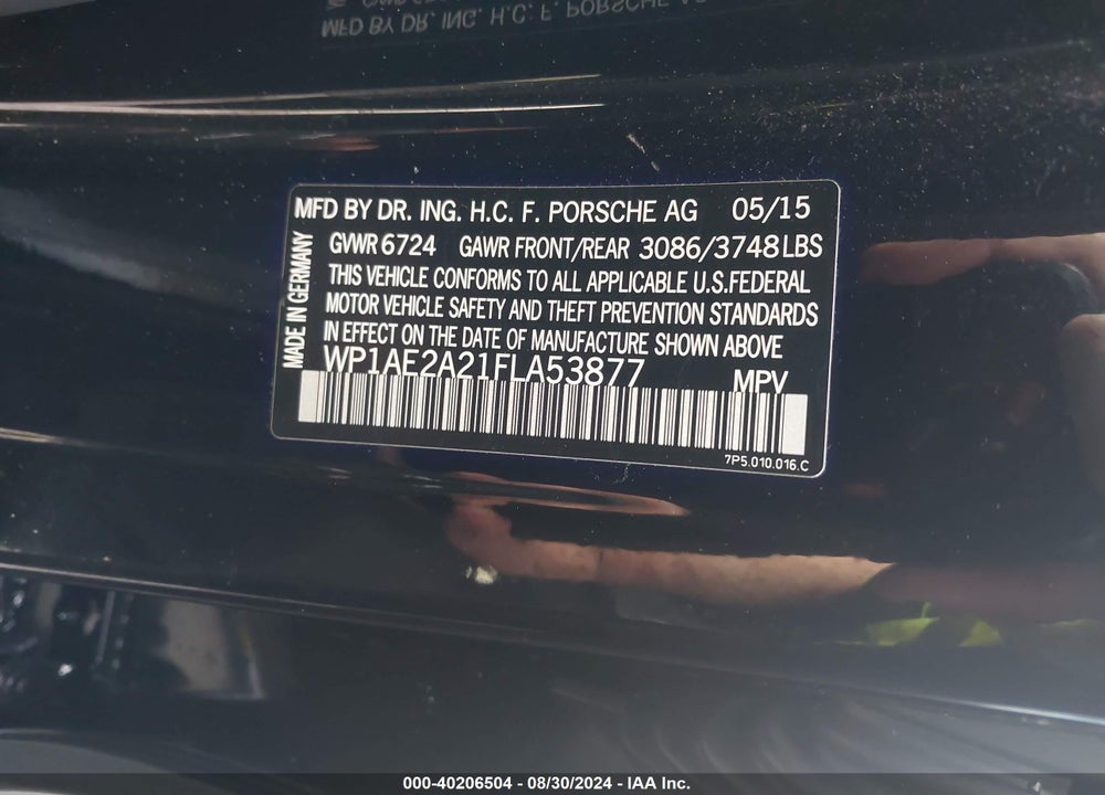 2015 PORSCHE CAYENNE E-HYBRID S VIN: WP1AE2A21FLA53877