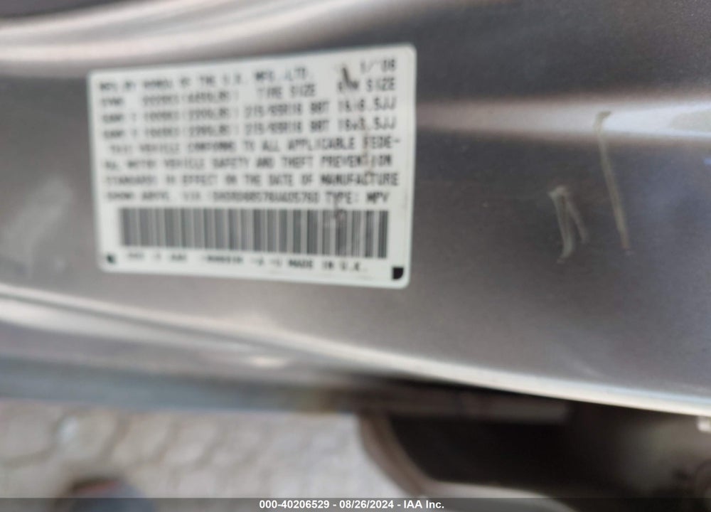 2006 HONDA CR-V LX VIN: SHSRD68576U405760