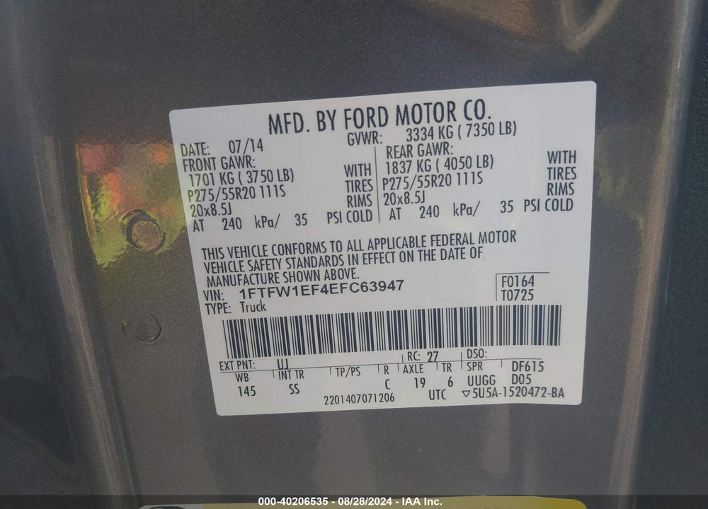 2014 FORD F-150 STX VIN: 1FTFW1EF4EFC63947