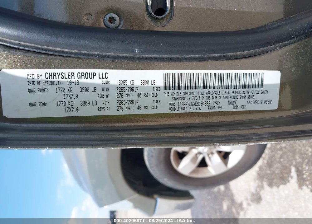 2014 RAM 1500 SLT VIN: 1C6RR7LGXES194862