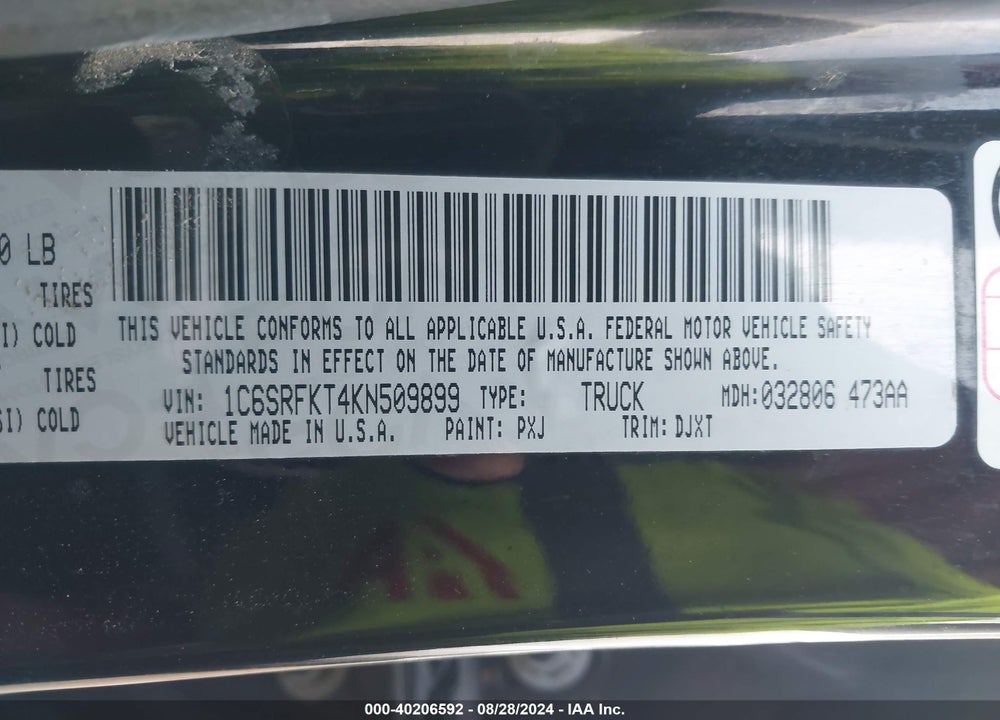 2019 RAM 1500 LONGHORN VIN: 1C6SRFKT4KN509899