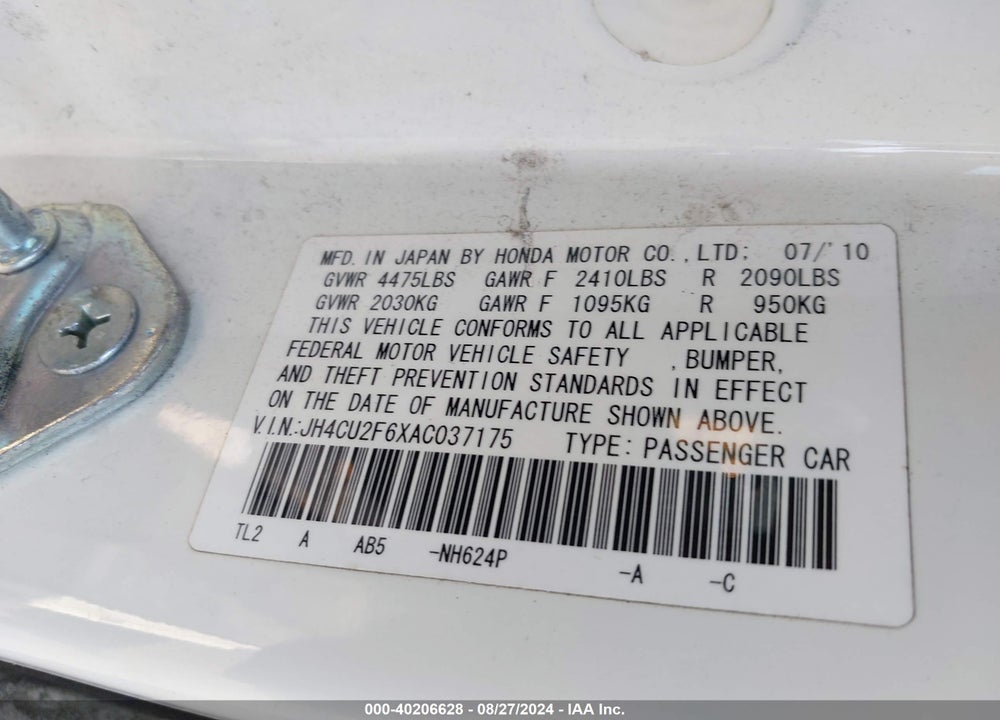 2010 ACURA TSX VIN: JH4CU2F6XAC037175