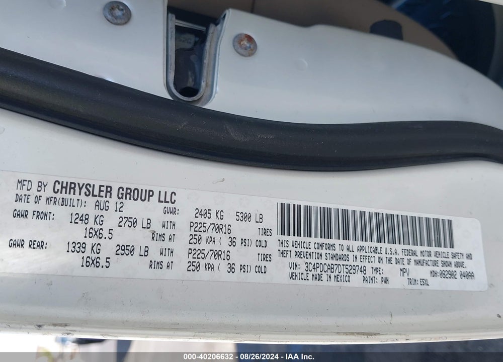 2013 DODGE JOURNEY AMERICAN VALUE PKG VIN: 3C4PDCAB7DT529748