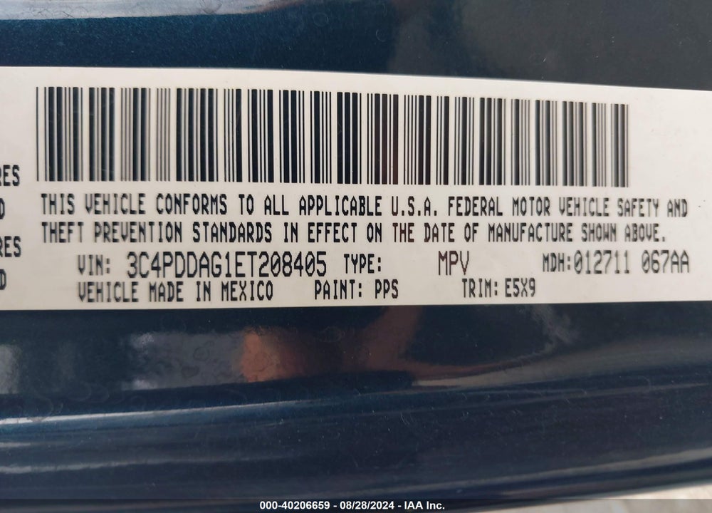 2014 DODGE JOURNEY SE VIN: 3C4PDDAG1ET208405