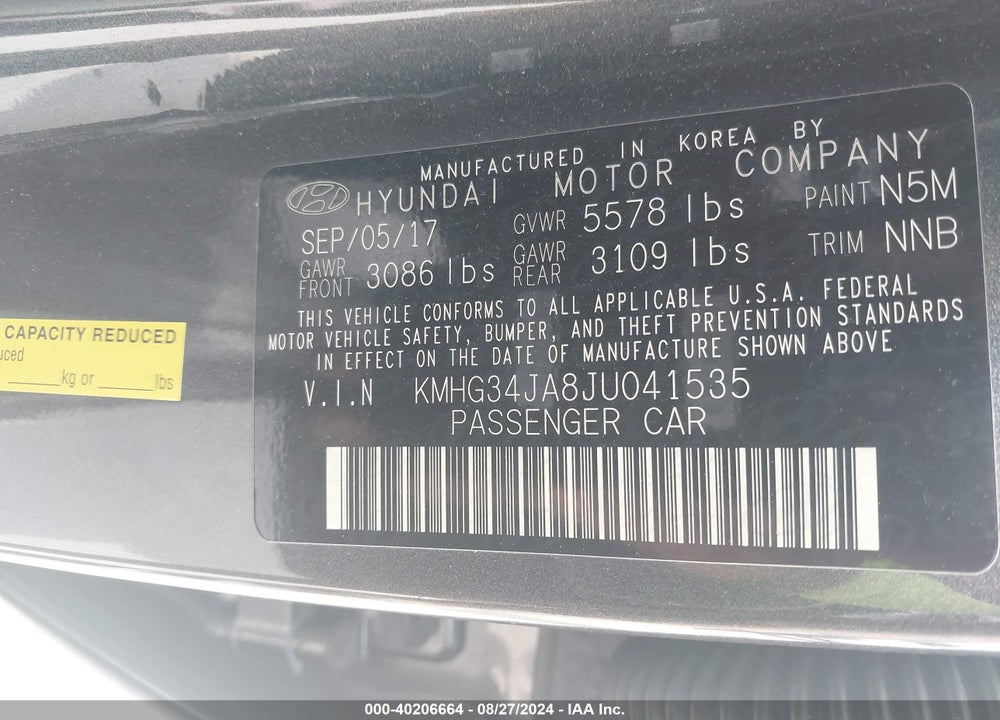 2018 GENESIS G90 3.3T PREMIUM VIN: KMHG34JA8JU041535