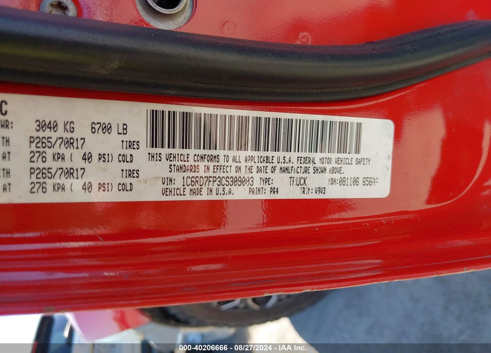 2012 RAM 1500 ST VIN: 1C6RD7FP3CS309003