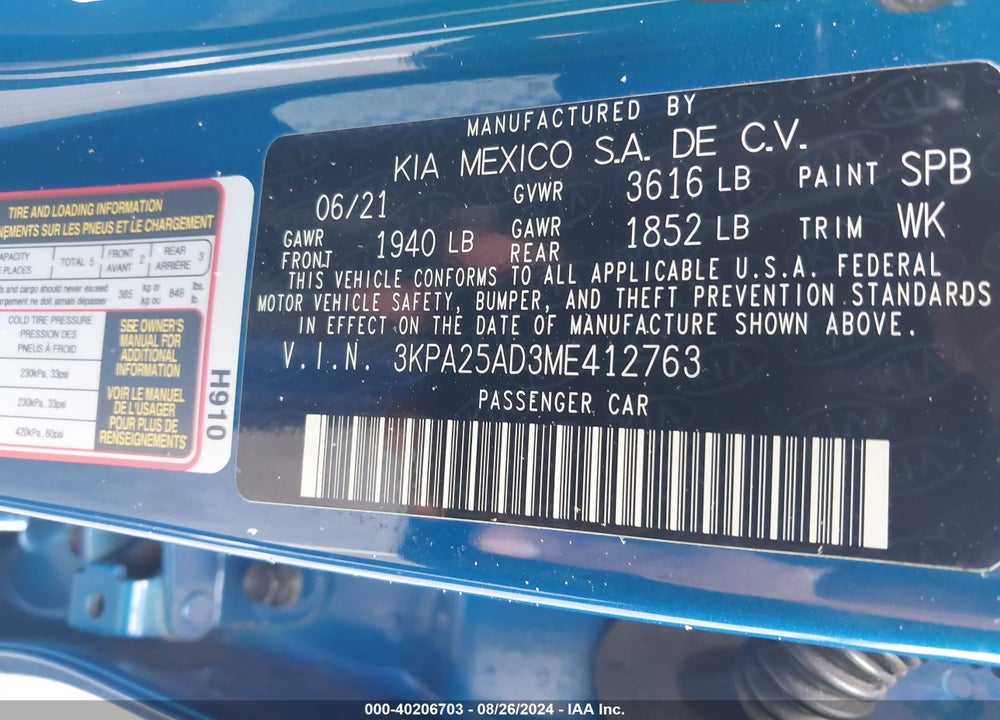 2021 KIA RIO 5-DOOR S VIN: 3KPA25AD3ME412763