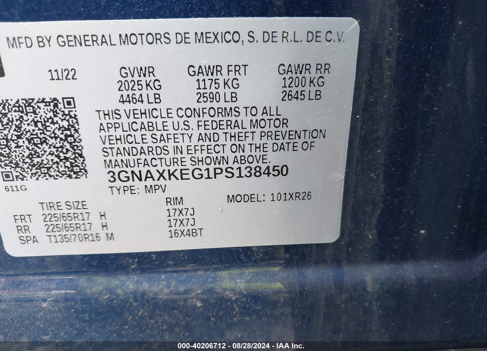 2023 CHEVROLET EQUINOX FWD LT VIN: 3GNAXKEG1PS138450