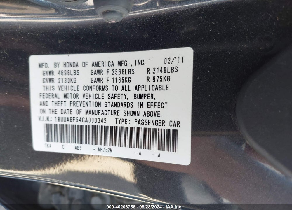 2012 ACURA TL 3.5 VIN: 19UUA8F54CA000342