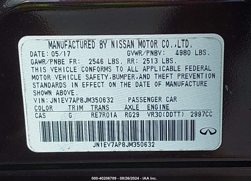 2018 INFINITI Q50 3.0T LUXE VIN: JN1EV7AP8JM350632