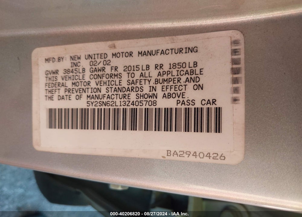 2003 PONTIAC VIBE GT VIN: 5Y2SN62L13Z405708