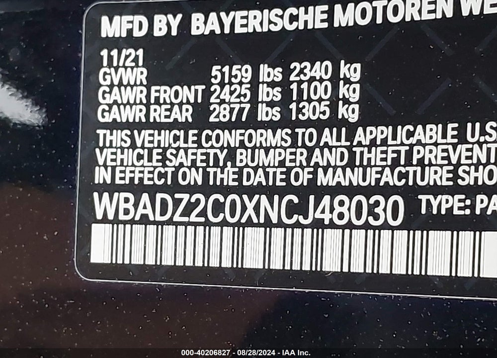 2022 BMW 840 I VIN: WBADZ2C0XNCJ48030