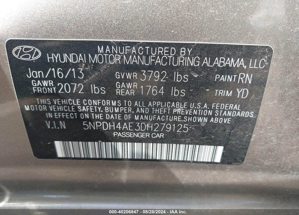 2013 HYUNDAI ELANTRA GLS VIN: 5NPDH4AE3DH279125