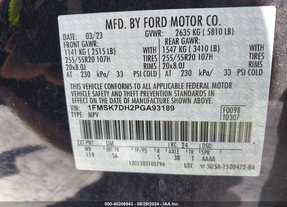 2023 FORD EXPLORER XLT VIN: 1FMSK7DH2PGA93189
