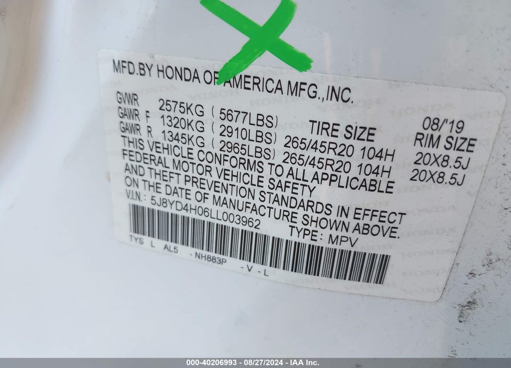 2020 ACURA MDX TECHNOLOGY A-SPEC PACKAGES VIN: 5J8YD4H06LL003962