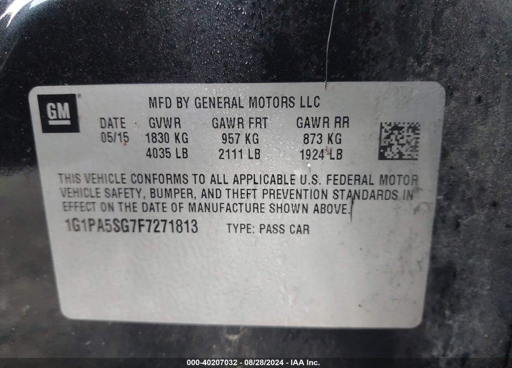 2015 CHEVROLET CRUZE LS AUTO VIN: 1G1PA5SG7F7271813