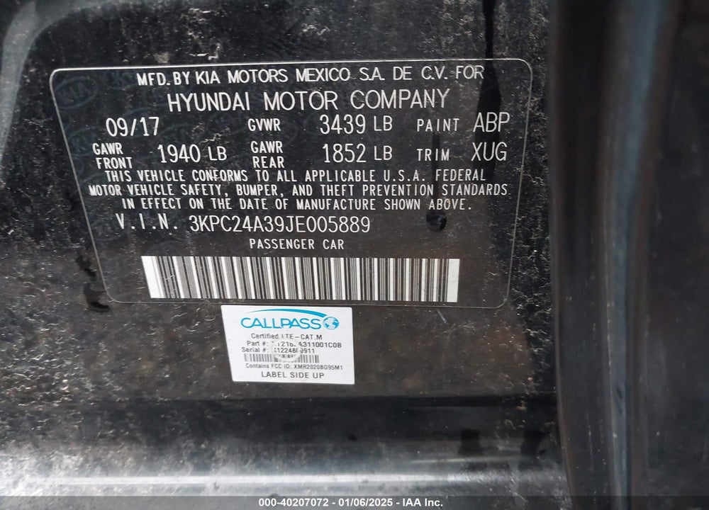 2018 HYUNDAI ACCENT SE VIN: 3KPC24A39JE005889