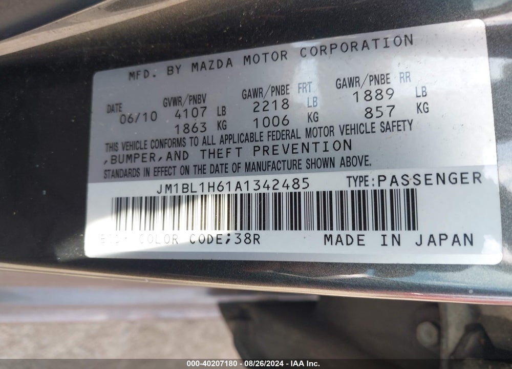 2010 MAZDA 3 S GRAND TOURING VIN: JM1BL1H61A1342485