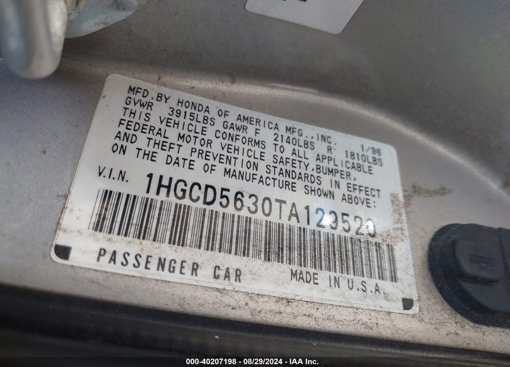 1996 HONDA ACCORD LX/EX VIN: 1HGCD5630TA129520