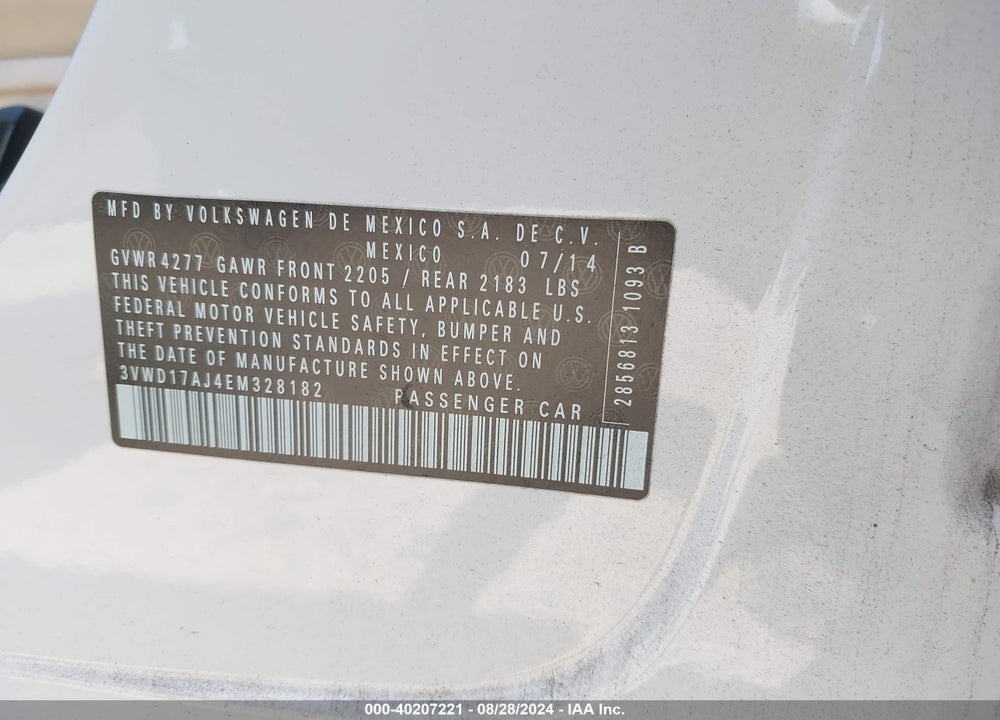 2014 VOLKSWAGEN JETTA 1.8T SE VIN: 3VWD17AJ4EM328182