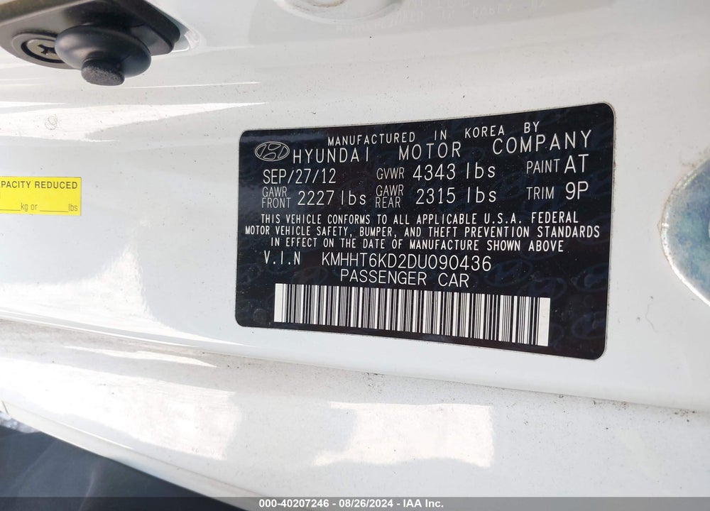 2013 HYUNDAI GENESIS 2.0T PREMIUM VIN: KMHHT6KD2DU090436