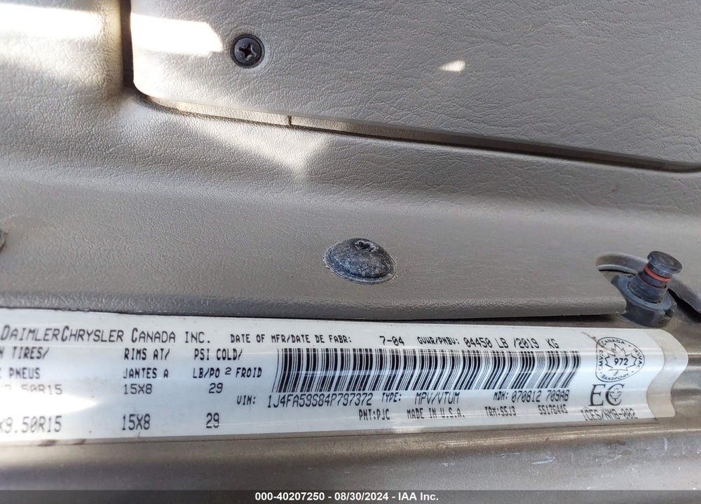 2004 JEEP TJ SAHARA VIN: 1J4FA59S84P797372