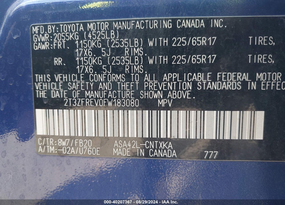2015 TOYOTA RAV4 LE VIN: 2T3ZFREV0FW183080