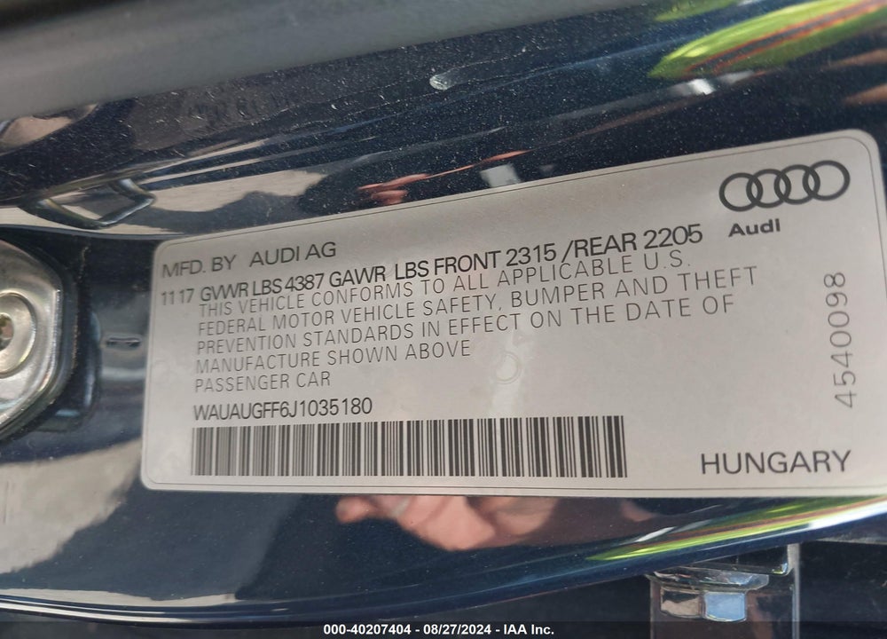 2018 AUDI A3 2.0T PREMIUM/2.0T TECH PREMIUM VIN: WAUAUGFF6J1035180