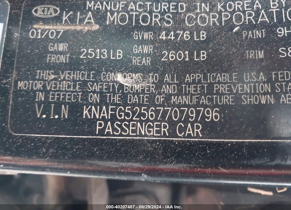 2007 KIA RONDO LX VIN: KNAFG525677079796