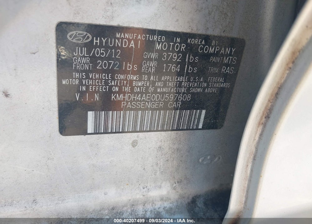 2013 HYUNDAI ELANTRA GLS VIN: KMHDH4AE0DU597608