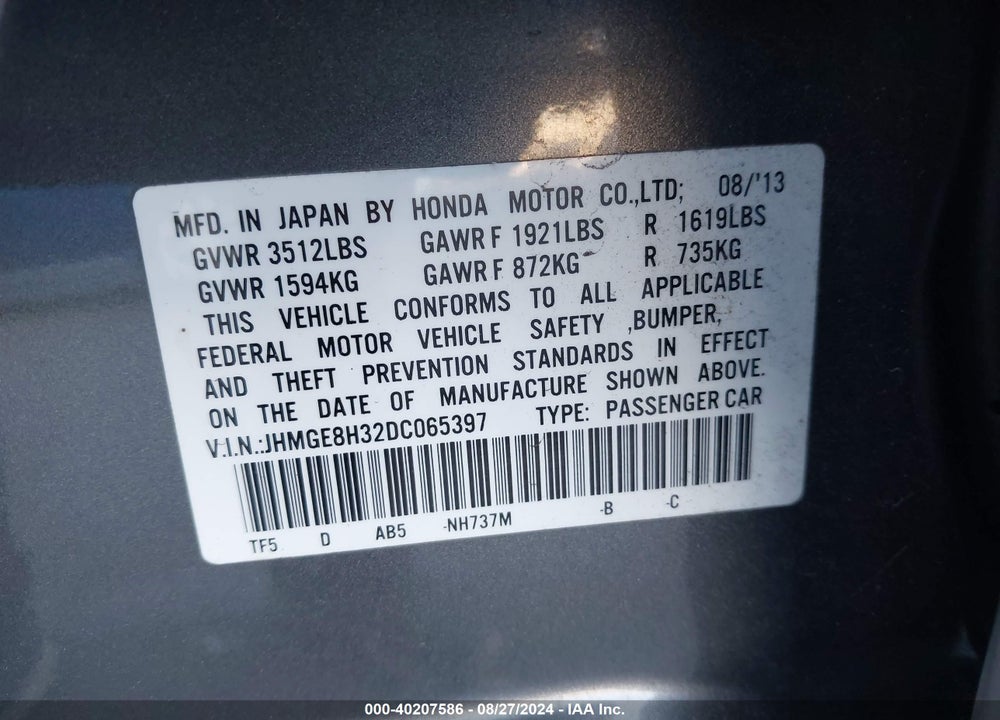 2013 HONDA FIT VIN: JHMGE8H32DC065397