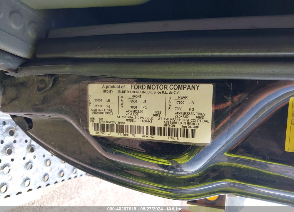 2005 FORD F-650 XL/XLT VIN: 3FRNX65R65V110550