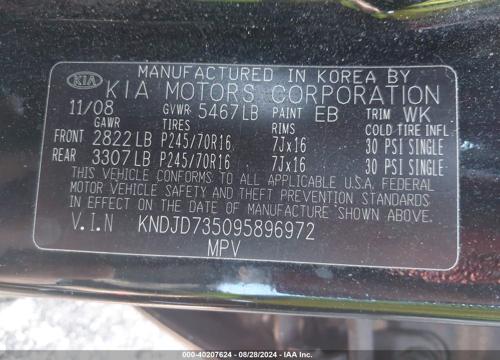 2009 KIA SORENTO LX VIN: KNDJD735095896972