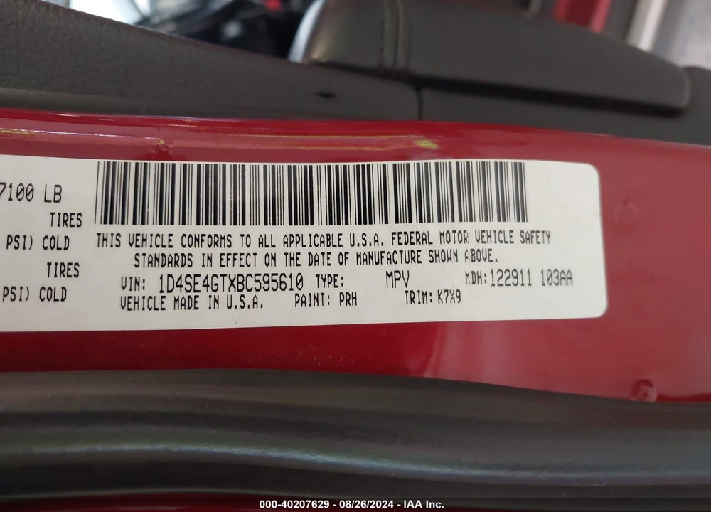 2011 DODGE DURANGO CREW VIN: 1D4SE4GTXBC595610