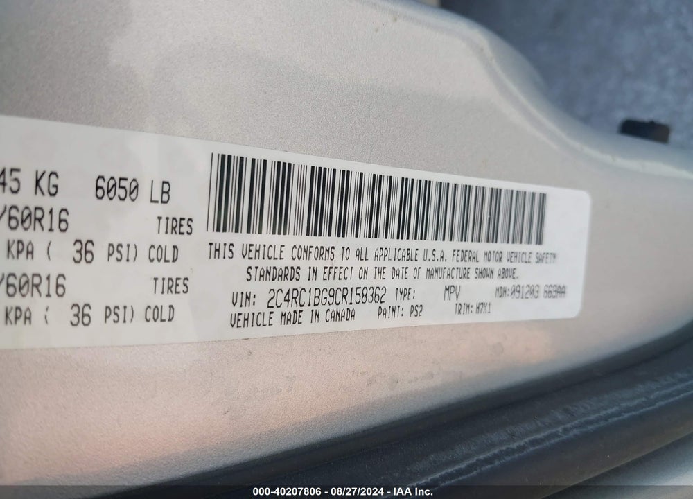 2012 CHRYSLER TOWN & COUNTRY TOURING VIN: 2C4RC1BG9CR158362