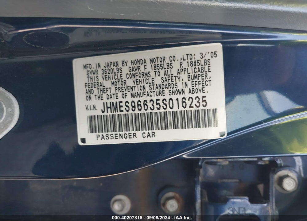 2005 HONDA CIVIC HYBRID VIN: JHMES96635S016235