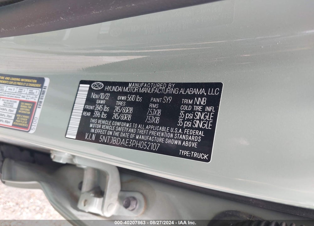 2023 HYUNDAI SANTA CRUZ SEL VIN: 5NTJBDAE3PH052107