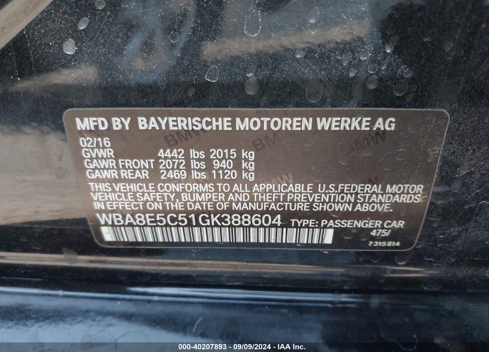 2016 BMW 328D VIN: WBA8E5C51GK388604