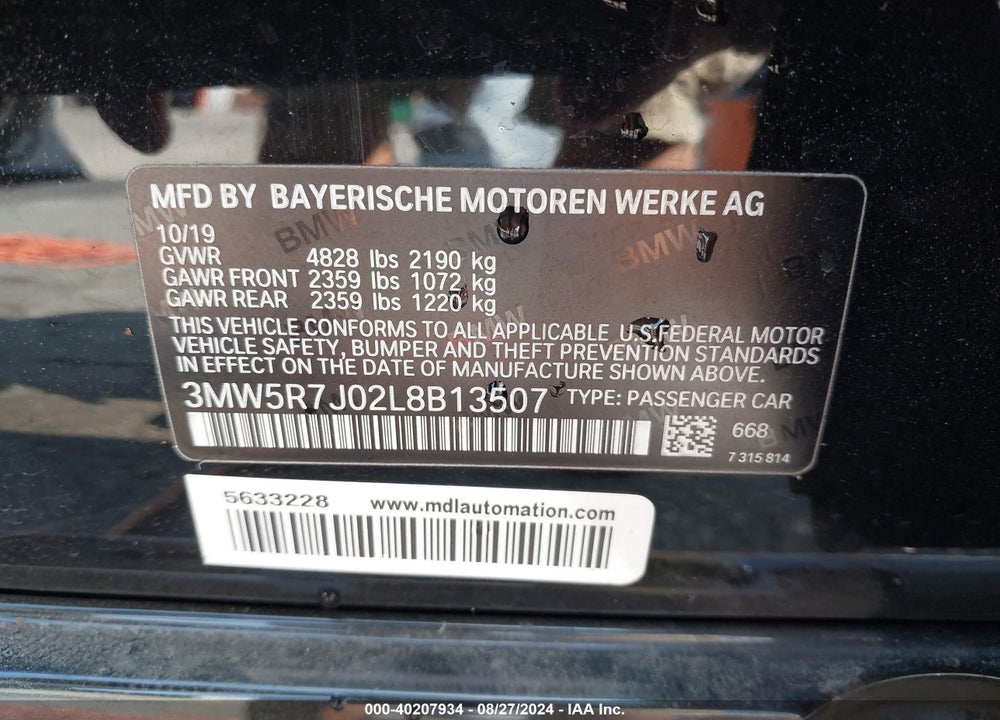 2020 BMW 330I XDRIVE VIN: 3MW5R7J02L8B13507