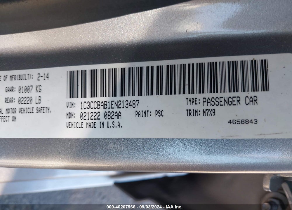 2014 CHRYSLER 200 LX VIN: 1C3CCBAB1EN213487